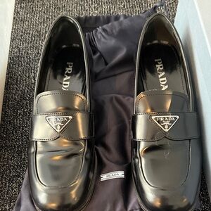 Prada Glossy Black Leather Loafers